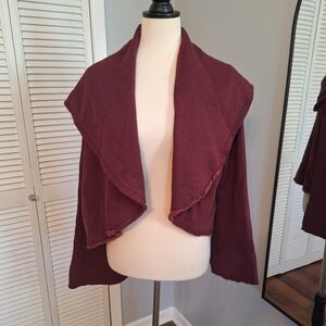 Bryn Walker Oversized Bamboo Wine Cropped Cardigan Small *C6